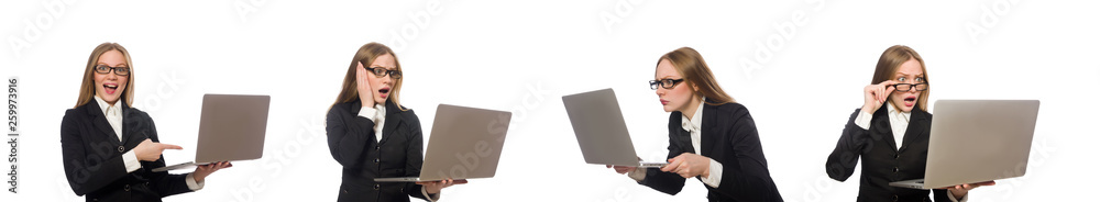 Pretty office employee with laptop isolated on white Pretty office employee with laptop isolated on white