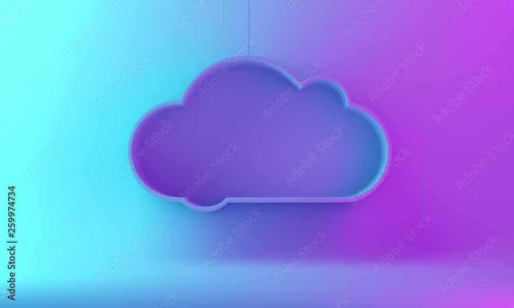 Empty Blue Purple gradient hanging shelf cloud shape for product display mock up. 3D rendering illustration. Empty Blue Purple gradient hanging shelf cloud shape for product display mock up. 3D rendering illustration.