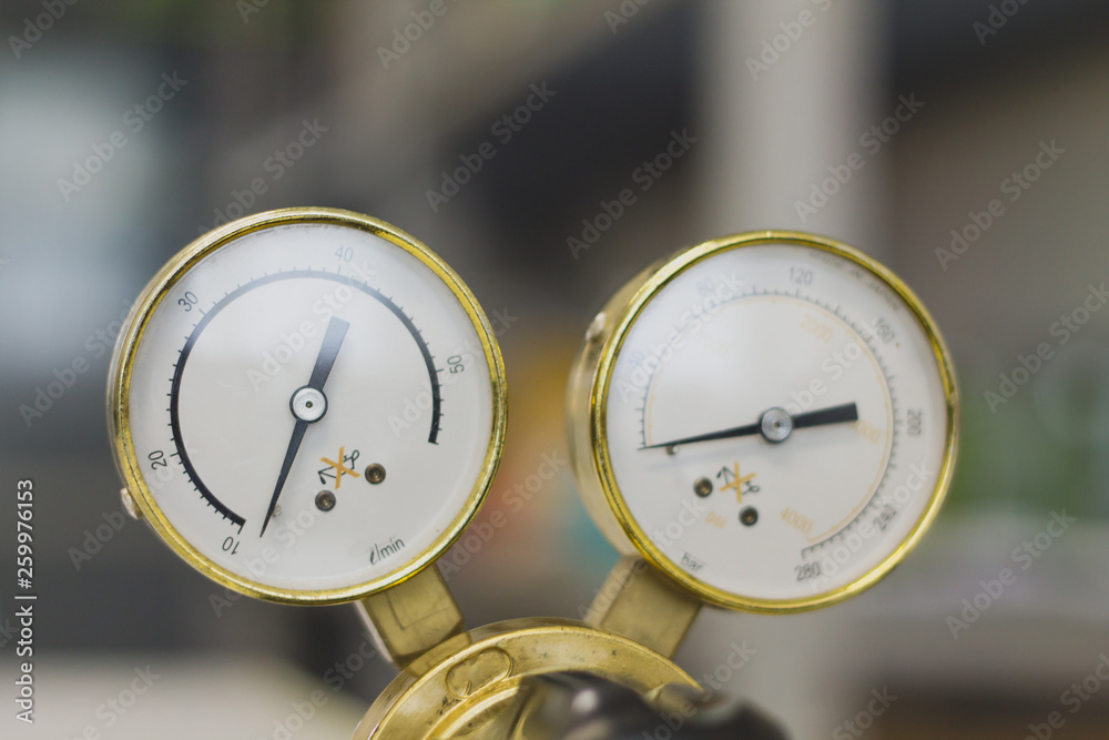 Pressure Gauge tool equipment, pressure gauge on a gas regulator in a