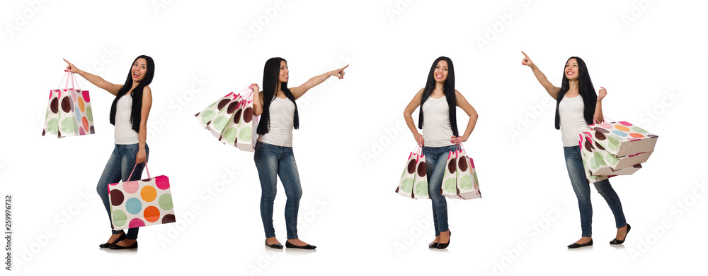 Woman with shopping bags isolated on white Woman with shopping bags isolated on white