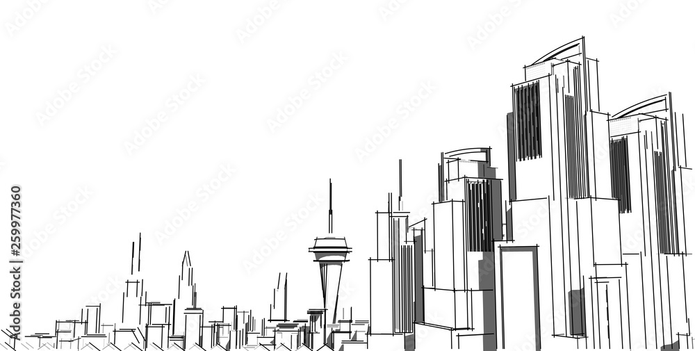 Obraz premium 3D illustration architecture building perspective lines.