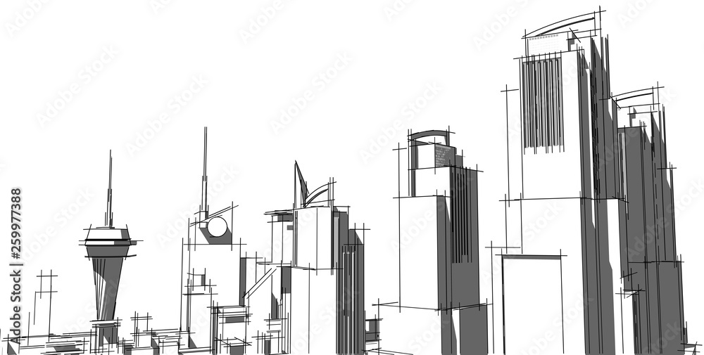 Obraz premium 3D illustration architecture building perspective lines.
