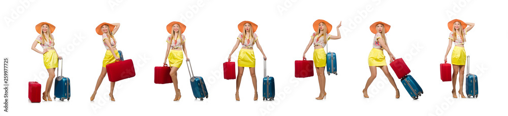Travel vacation concept with luggage on white Travel vacation concept with luggage on white