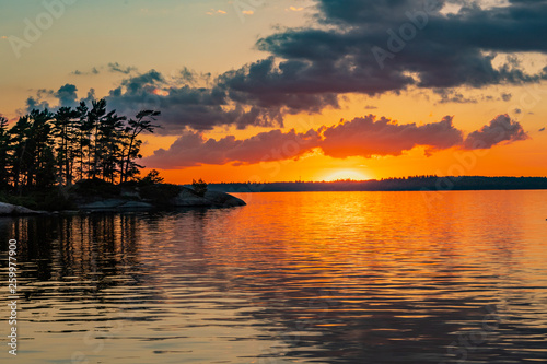 Island in Rainy Lake at Sunset