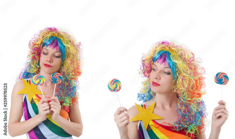 Woman with lollypop isolated on white Woman with lollypop isolated on white