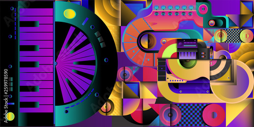 Vector illustration music instrument and colorful art background