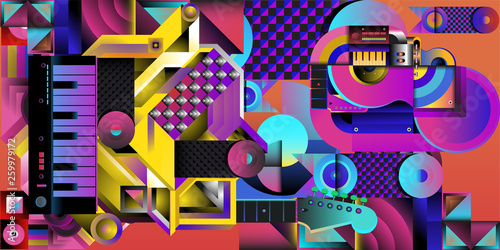 Vector illustration music instrument and colorful art background