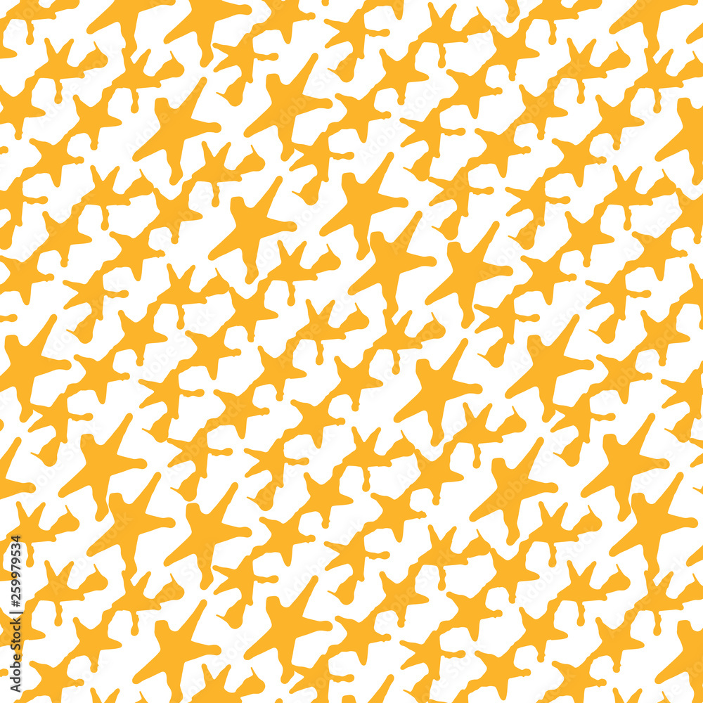Fun Abstract Yellow Star Painting with white background. Seamless Repeating Pattern. Great for surface and textile design.