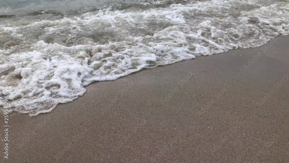 Clips of wave of blue ocean on sandy beach during sunset Clips of wave of blue ocean on sandy beach during sunset