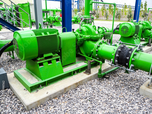 Pump and motor which popular to install with pipe in industrial such chemical, power plant, oil and gas. photo