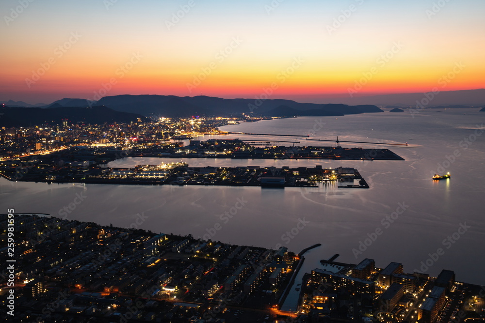 View of Takamatsu port at sunset ,Shikoku,Japan