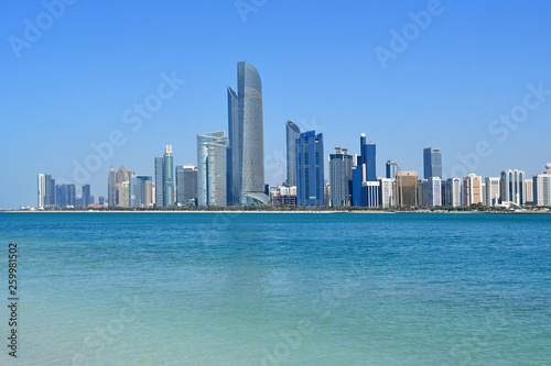 UAE. Abu Dhabi skyscrapers and Persion Gulf in sunny day 