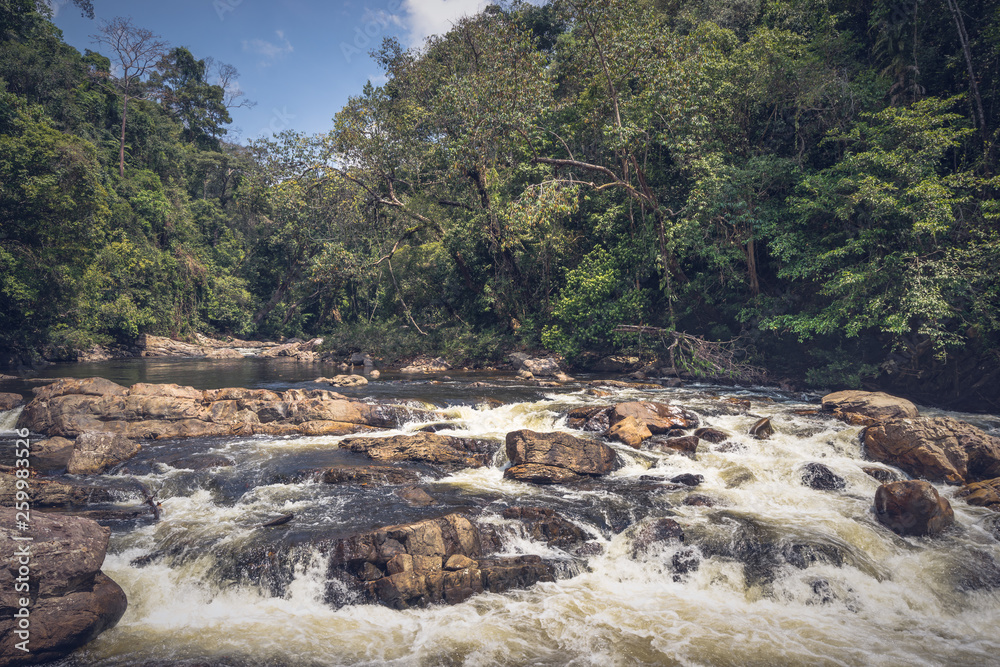 Lata Berkoh or Berkoh Waterfall in the Kuala Tahan National Park (Taman Negara) in Pahang, Malaysia.