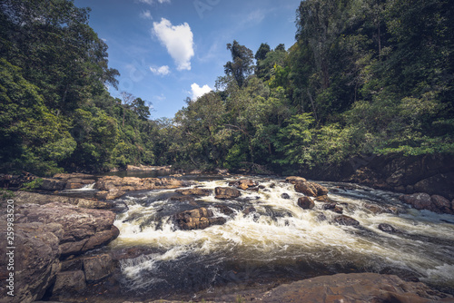 Lata Berkoh or Berkoh Waterfall in the Kuala Tahan National Park (Taman Negara) in Pahang, Malaysia.
