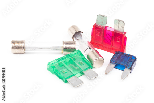 Car electrical fuses isolated on white background object concept photo