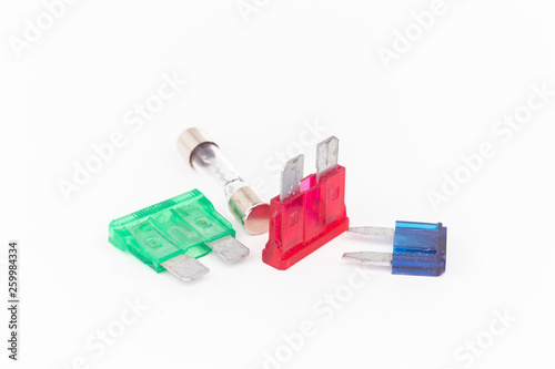 Car electrical fuses isolated on white background object concept
