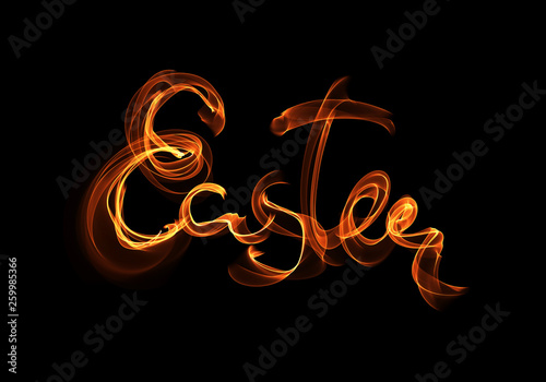 Happy Easter background written by fire flame or smoke. Invitation illustration greeting card  ad  promotion  poster  flyer  web-banner  article  social media