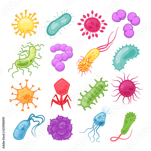 Germs set. Biology pandemic virus biological microbes amoeba epidemiology bacteria disease germ flu cell vector isolated collection