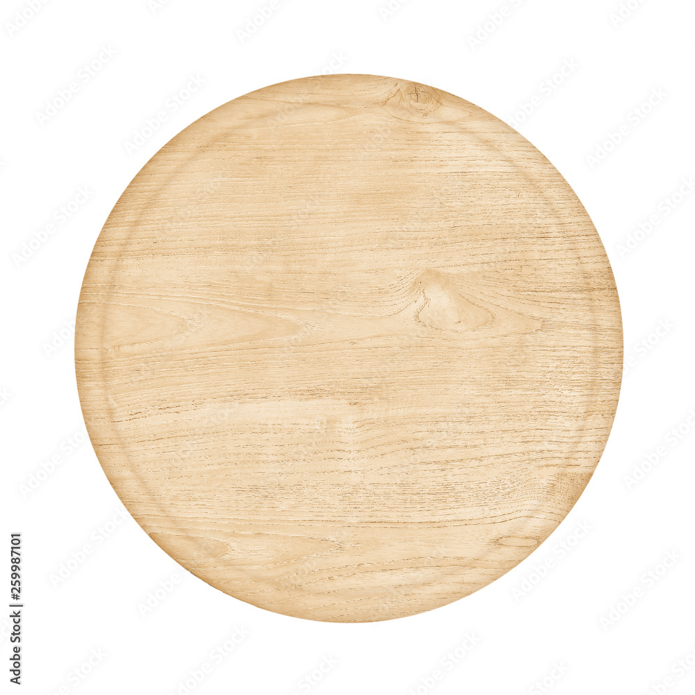 round wooden kitchen board with a white background