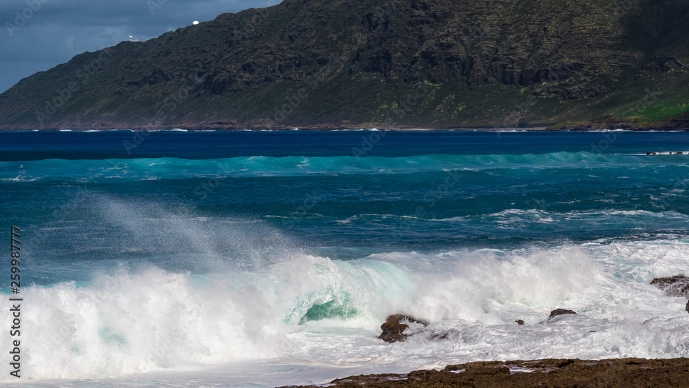 Hawaiian beach with blue waves Hawaiian beach with blue waves