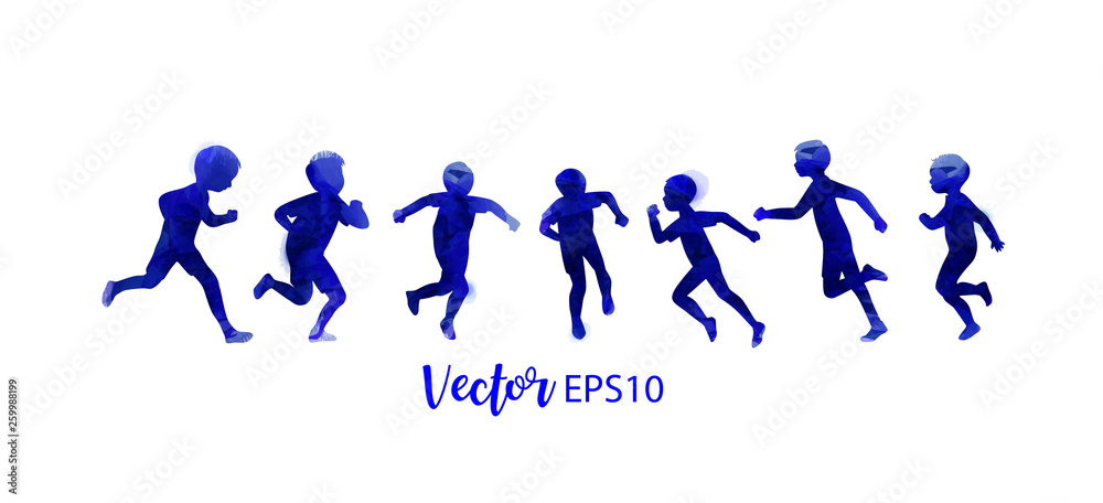 Watercolor of happy kids playing together . Happy children's day. Vector illustration.
