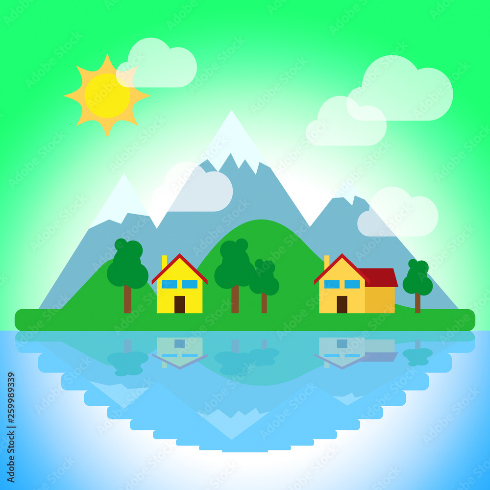 Lake Front Property Or Real Estate For Natural Living In The Countryside - 3d Illustration