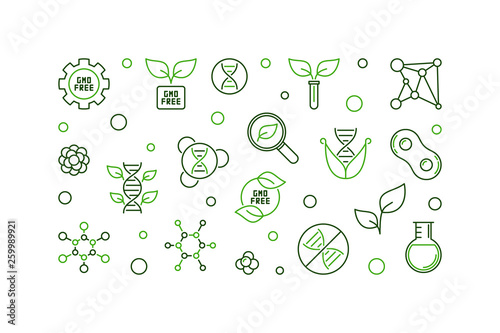 GMO free vector creative concept horizontal illustration in thin line style