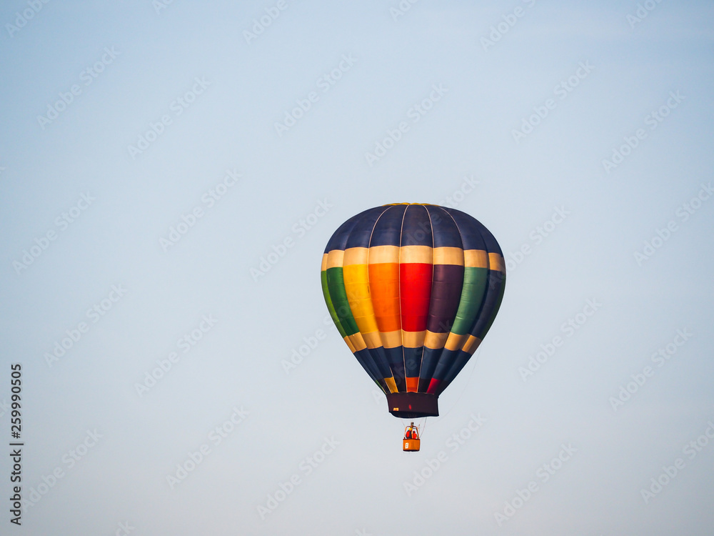 Colorful Hot Air Balloon Floating Gray Sky Colorful Hot Air Balloon Floating Gray Sky