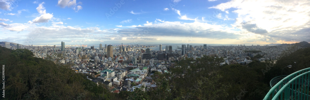 Panoramic view of Kobe City from Venus Bridge in Kobe, Japan