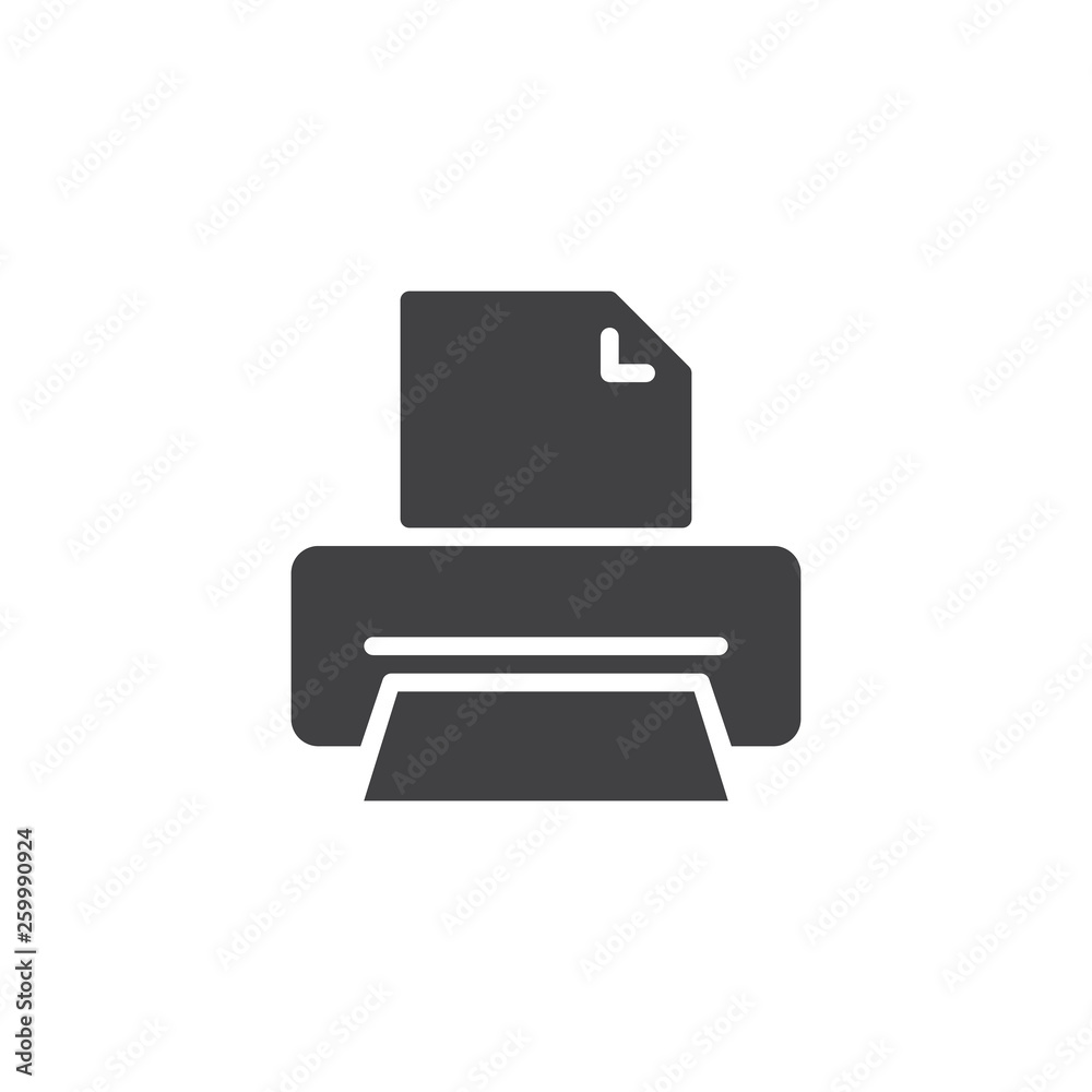 Printer printing paper vector icon. filled flat sign for mobile concept and web design. Print paper document glyph icon. Symbol, logo illustration. Pixel perfect vector graphics Printer printing paper vector icon. filled flat sign for mobile concept and web design. Print paper document glyph icon. Symbol, logo illustration. Pixel perfect vector graphics