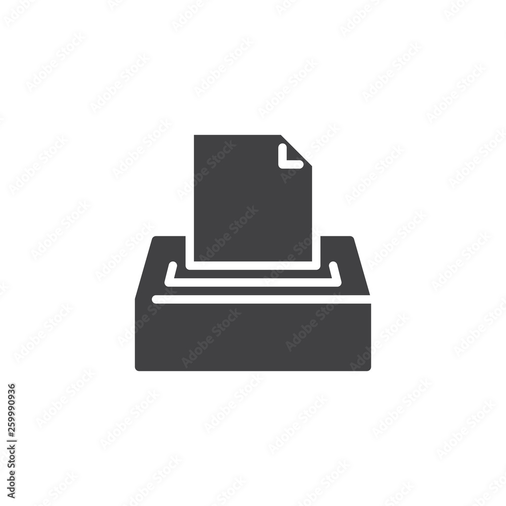 Vote box sending document vector icon. filled flat sign for mobile concept and web design. Ballot box and paper glyph icon. Symbol, logo illustration. Pixel perfect vector graphics Vote box sending document vector icon. filled flat sign for mobile concept and web design. Ballot box and paper glyph icon. Symbol, logo illustration. Pixel perfect vector graphics