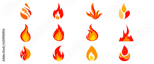 Set fire logo or icon fire or fire label collection
