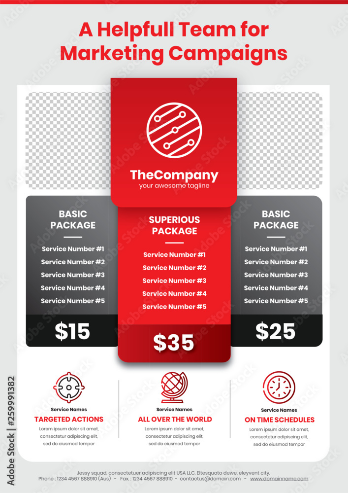 A4 Marketing Flyer template style 1 with pricing table featured in red ...