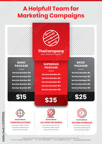 A4 Marketing Flyer template style 1 with pricing table featured in red