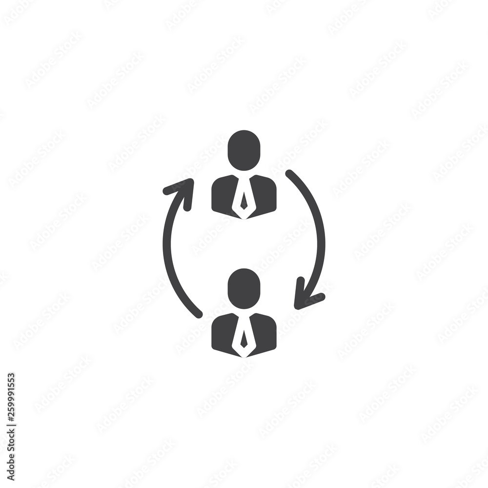 Switch staff, change management vector icon. filled flat sign for mobile concept and web design. glyph icon. Two businessmen and change arrows symbol, logo illustration. Pixel perfect vector Switch staff, change management vector icon. filled flat sign for mobile concept and web design. glyph icon. Two businessmen and change arrows symbol, logo illustration. Pixel perfect vector