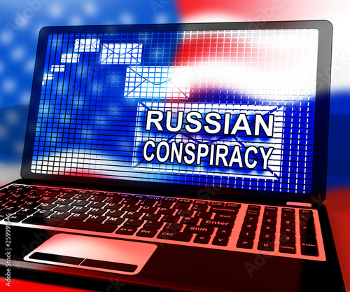 Russian Conspiracy Scheme Laptop. Politicians Conspiring With Foreign Governments 3d Illustration photo