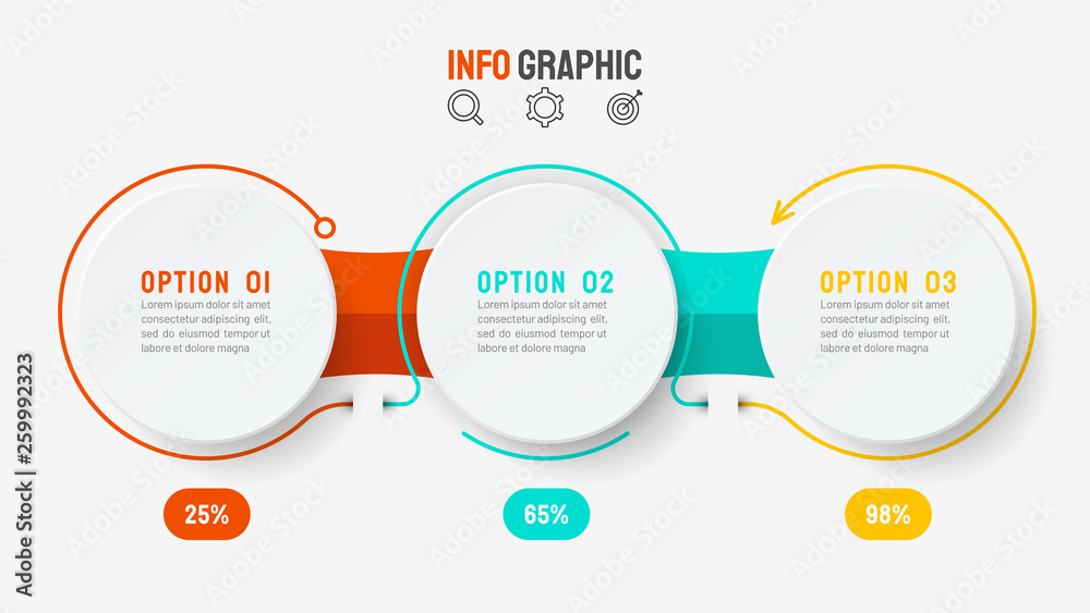 Business infographic design vector with thin line arrow and modern shapes template. Timeline with 3 options, steps, processes. Business infographic design vector with thin line arrow and modern shapes template. Timeline with 3 options, steps, processes.