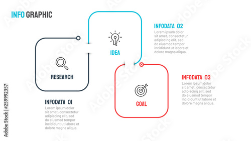 Thin line infographic elements design with square box. Business concept with 3 options, steps or processes. Vector template.