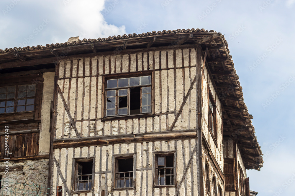 Old beautiful structure of wooden stone masonry traditional turkish house in Safranbolu