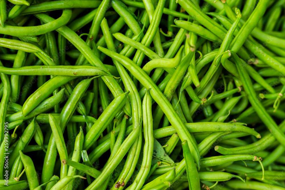 Fresh organic green beans in local marketplace Fresh organic green beans in local marketplace