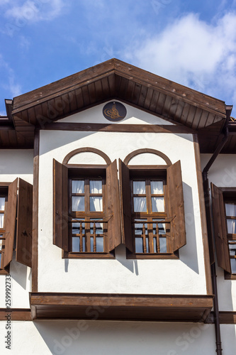 Cantilever shoot of wooden stone masonry traditional turkish house in Safranbolu