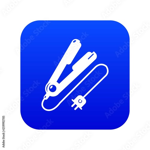 Hair straightener icon blue vector isolated on white background