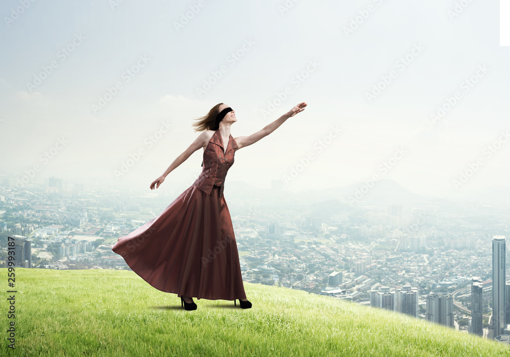Concept of freedom and happiness with girl enjoying this life Concept of freedom and happiness with girl enjoying this life