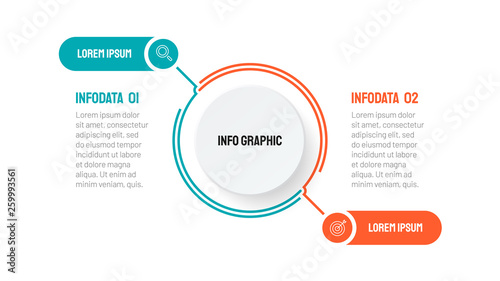 Thin line flat element design with marketing icons. Business concept with 2 steps. Vector template. 