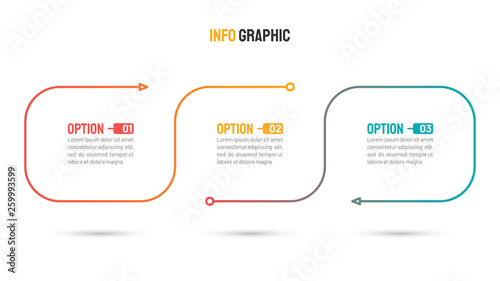 Business infographics template. Timeline elements design with marketing icons and 3 steps, options. Vector illustration. Can be used for workflow diagram, annual report, graph, web design.