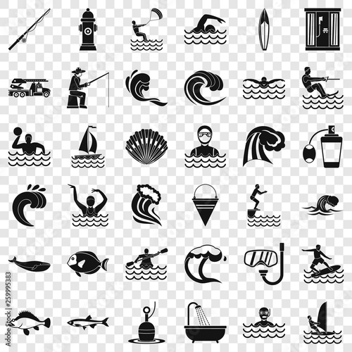 Ocean water icons set. Simple style of 36 ocean water vector icons for web for any design