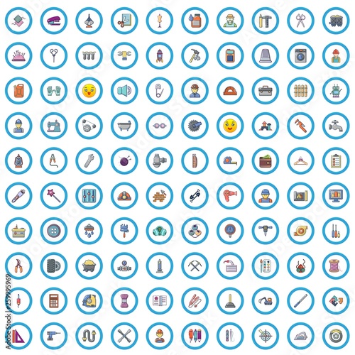 100 renovation icons set. Cartoon illustration of 100 renovation vector icons isolated on white background
