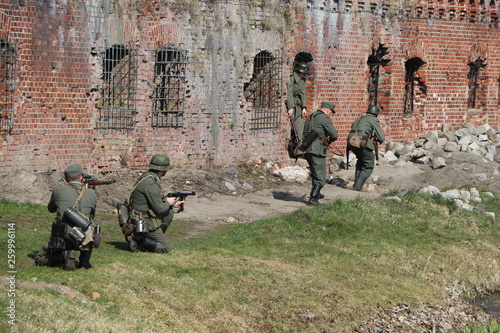 Reconstruction of the assault battle Fort number five in Konigsberg during World War II by the wars of the Red Army
