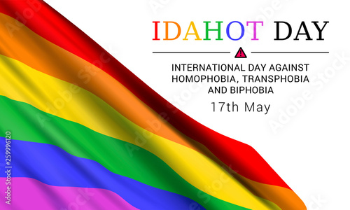 International Day Against Homophobia, Transphobia and Biphobia May 17. Vector design concept with waving rainbow LGBT flag and text on white background.