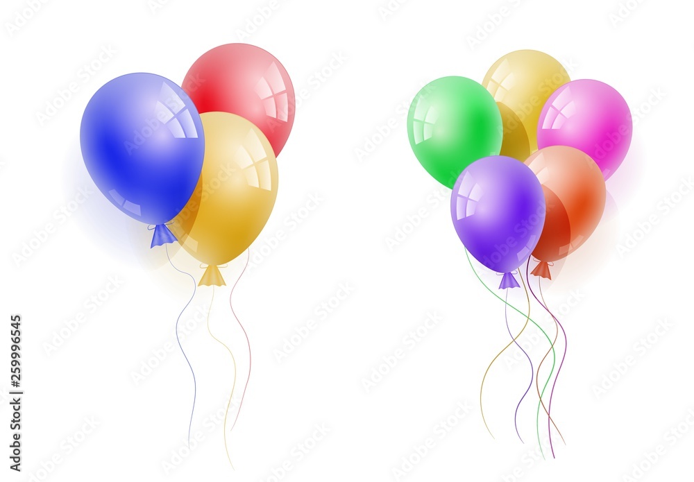 Vector realistic banch of colorfull helium balloons. Concept for promotion, ad, sale, flyer, greeting card. Free space for the text.Three-dimensional illustration. Eps 10.